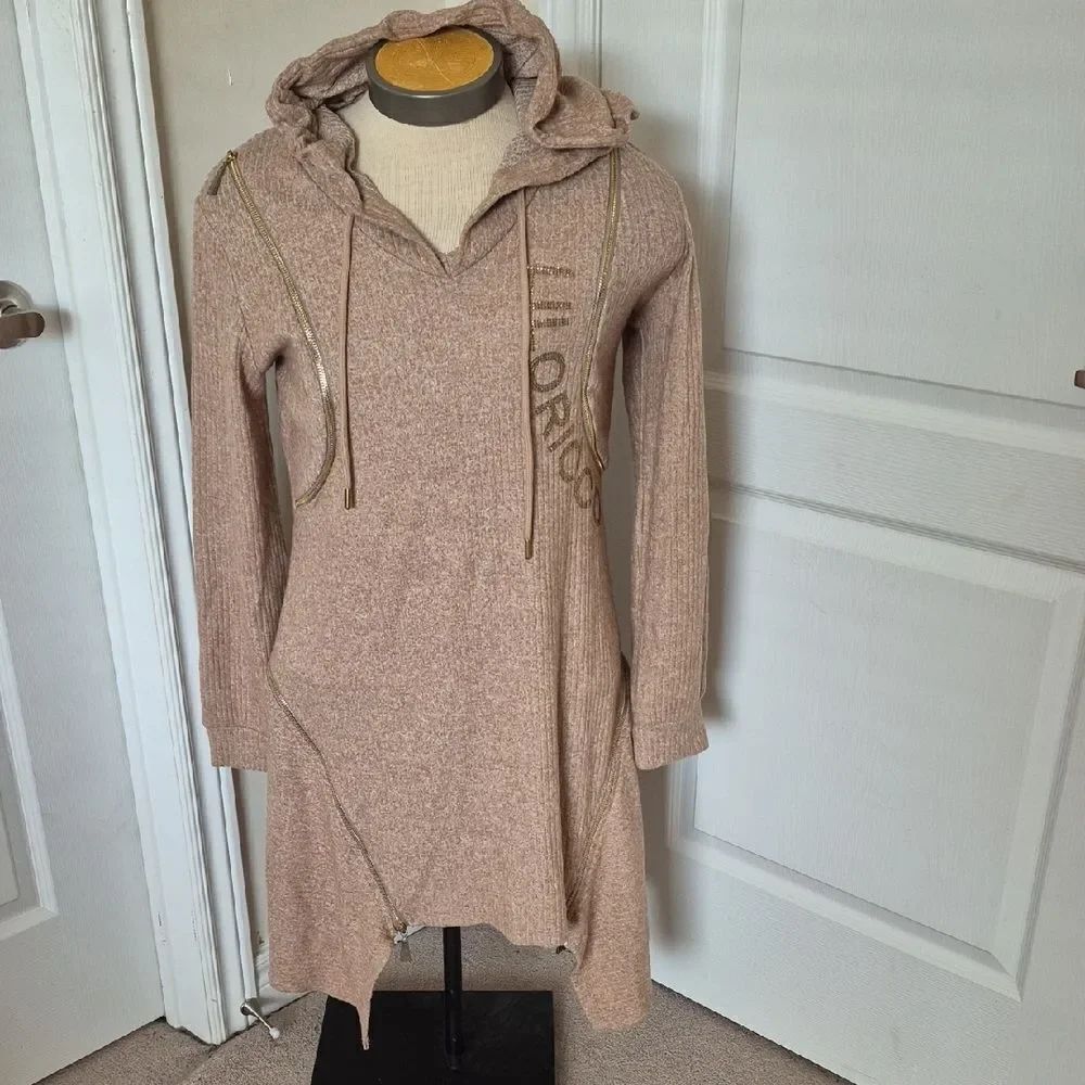 Women's Tan Hooded Midi Dress
